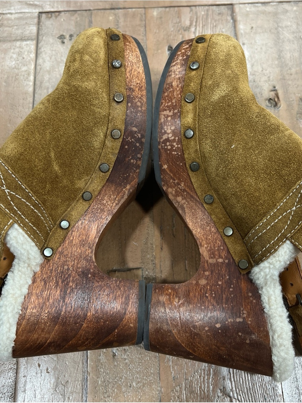 Sezane Taylor Heeled Clogs UK 36 US 5.5 Suede Shearling Lined Platform Buckle - Picture 7 of 13